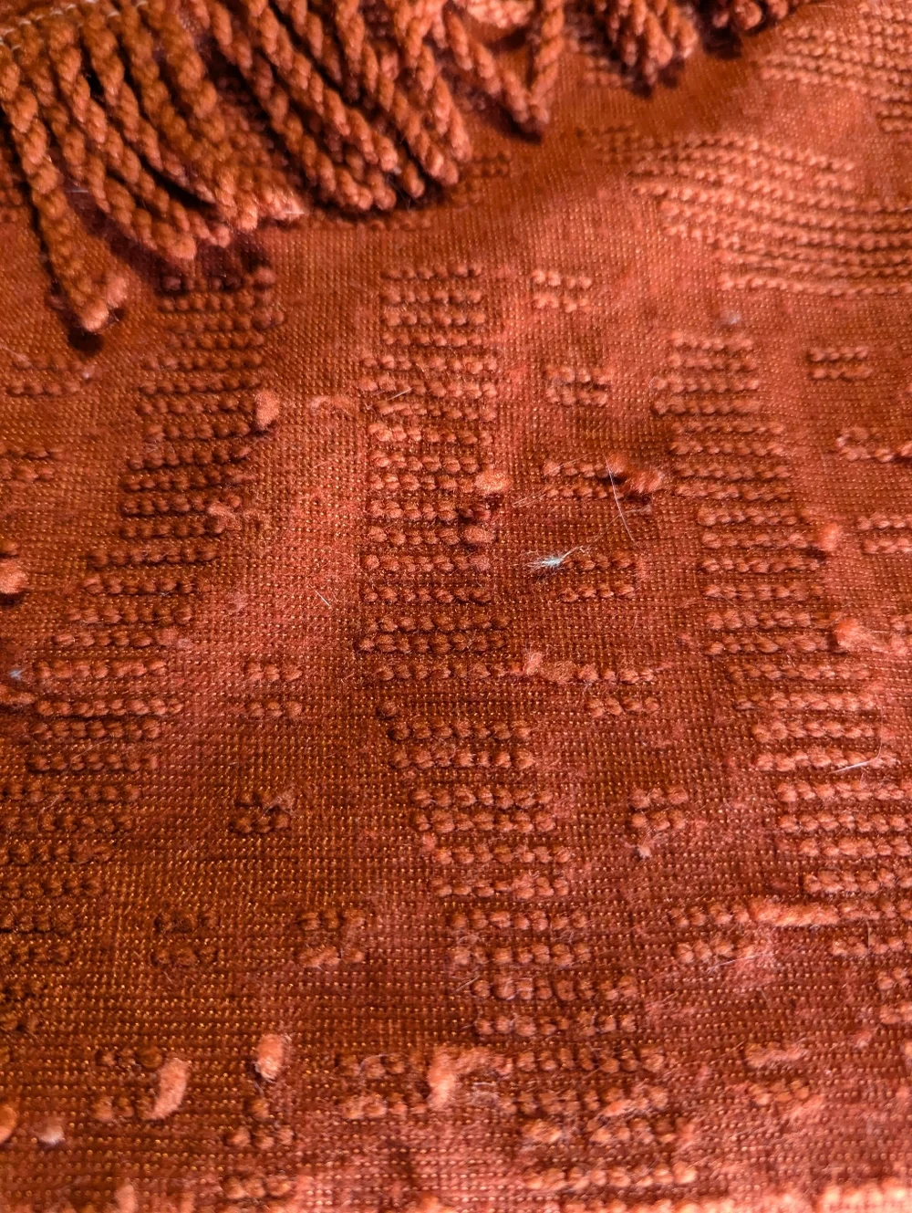 1970s Burnt Orange Chenille Tufted Bedspread Coverlet With Fringe Queen READ